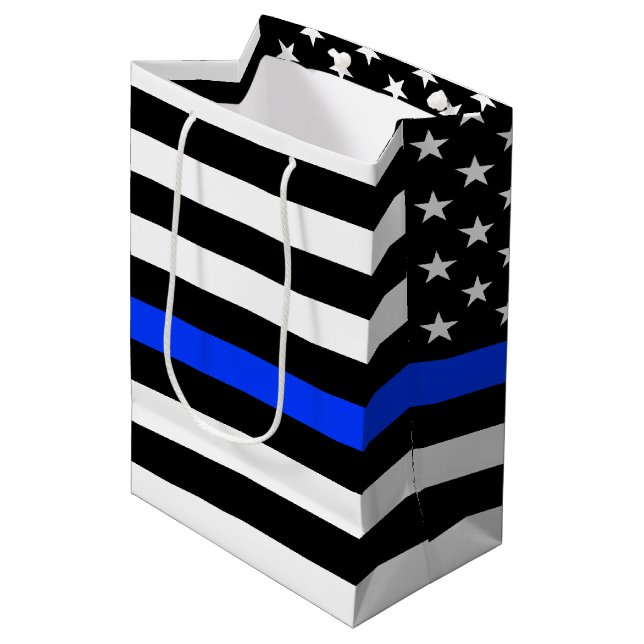 Thin Blue Line Police Flag Medium Gift Bag (Front Angled)