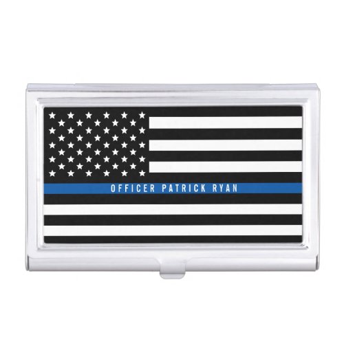 Thin Blue Line Police Flag Monogram Business Card Case