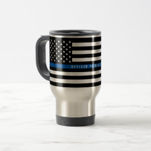 Thin Blue Line Police Flag Monogram Large Travel Mug