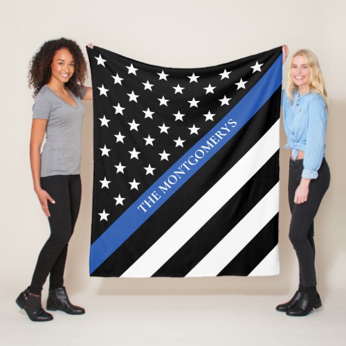 Thin Blue Line Police Flag Monogram Name Fleece Blanket