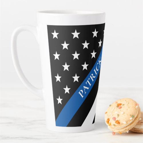 Thin Blue Line Police Flag Monogram Name Latte Mug