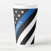Thin Blue Line Police Flag Monogram Name Latte Mug (Front)