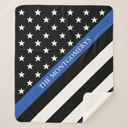 Thin Blue Line Police Flag Monogram Name Sherpa Blanket