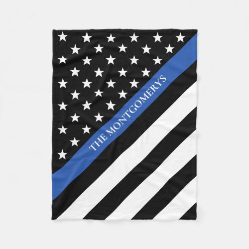 Thin Blue Line Police Flag Monogram Name Small Fleece Blanket