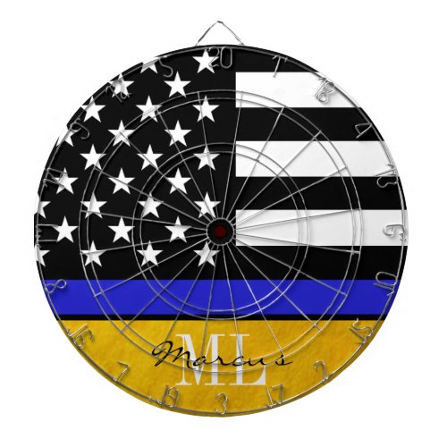 Thin Blue Line  Police flag Monogrammed  Golden Dart Board
