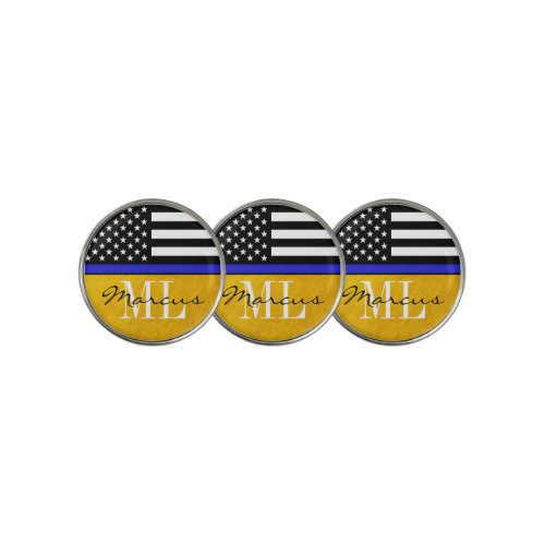 Thin Blue Line  Police flag Monogrammed  Golden Golf Ball Marker