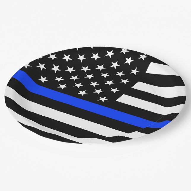 Thin Blue Line Police Flag Paper Plates (Angled)