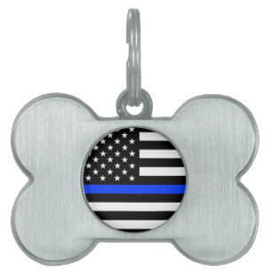 Thin Blue Line Police Flag Pet ID Tag