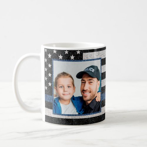 Thin Blue Line Police Flag Photo Monogram Coffee Mug