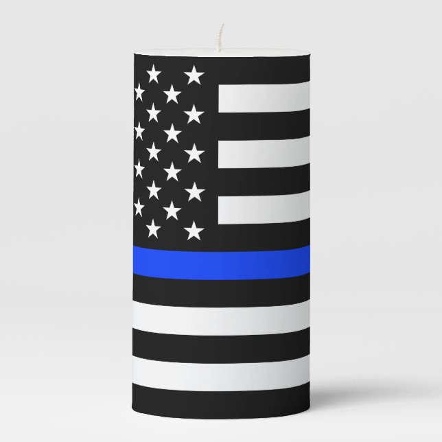 Thin Blue Line Police Flag Pillar Candle (Front)