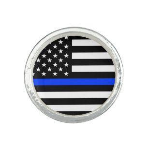 Thin Blue Line Police Flag Ring