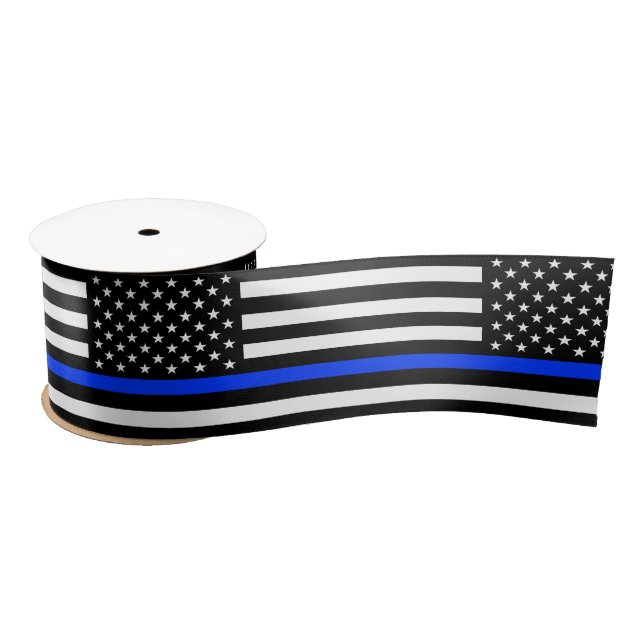 Thin Blue Line Police Flag Satin Ribbon (Spool)