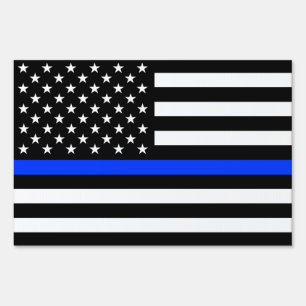 Thin Blue Line Police Flag Sign