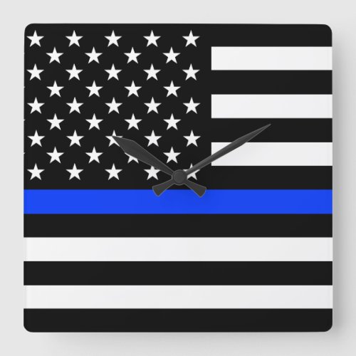Thin Blue Line Police Flag Square Wall Clock