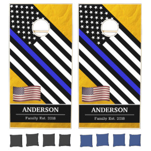 Thin Blue Line & Police Flag USA Golden America Cornhole Set
