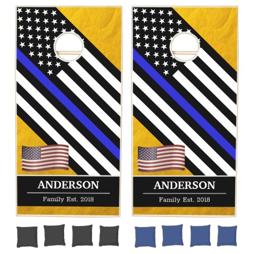 Thin Blue Line  Police Flag USA Golden America Cornhole Set