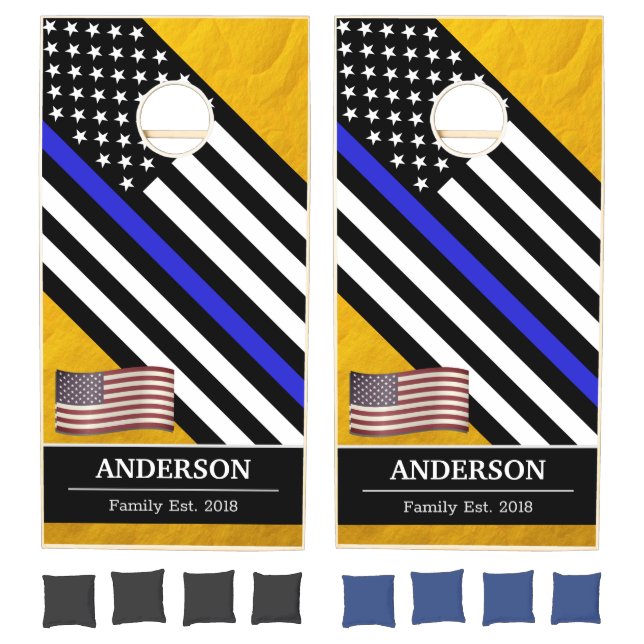 Thin Blue Line & Police Flag USA Golden America Cornhole Set (Set)