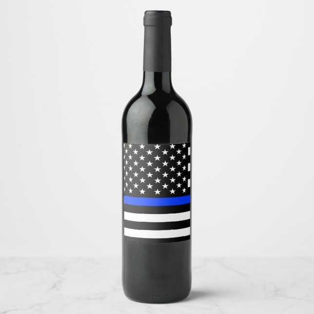 Thin Blue Line Police Flag Wine Label (Front)