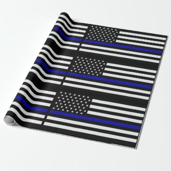 Thin Blue Line Police Flag Wrapping Paper by ThinBlueLineDesign at Zazzle