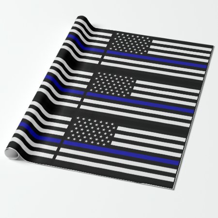 Thin Blue Line Police Flag Wrapping Paper