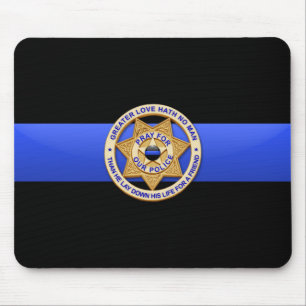 Thin Blue Line Police Greater Love Badge Mouse Pad