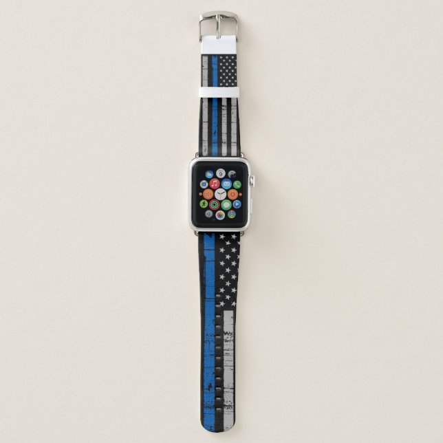 Thin Blue Line Police Law Enforcement Apple Watch Band (Front)