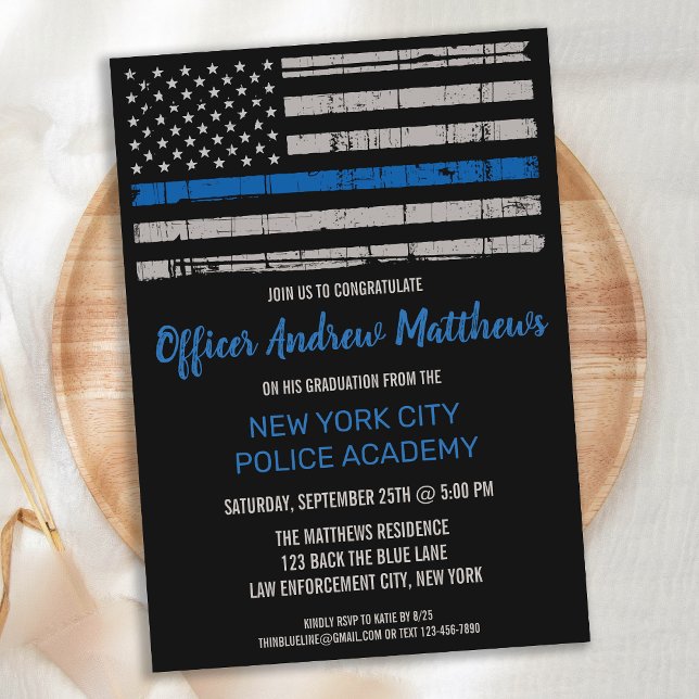 Thin Blue Line Police Law Enforcement Graduation Invitation (Creator Uploaded)