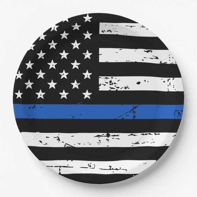 Thin Blue Line Police Law Enforcement Paper Plate (Front)