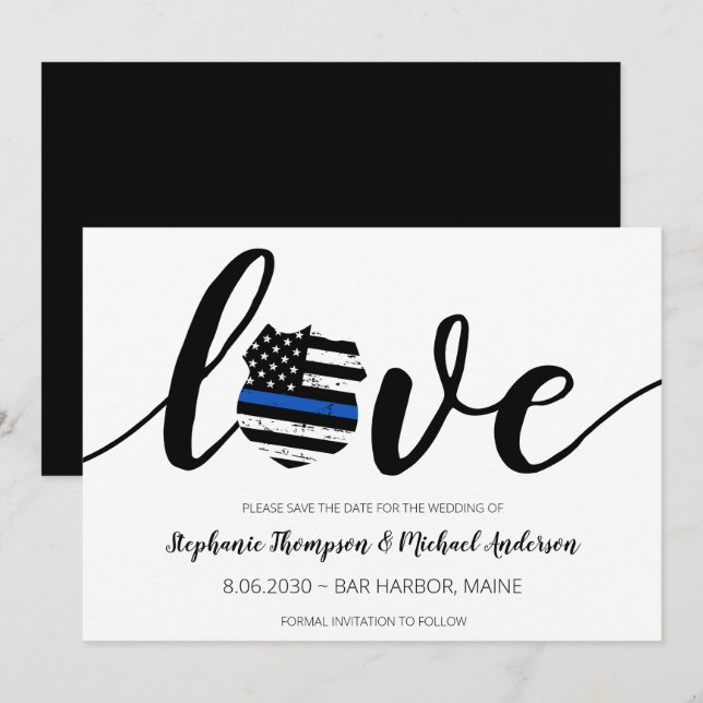 Thin Blue Line Police Law Enforcement Wedding Save Save The Date (Front/Back)