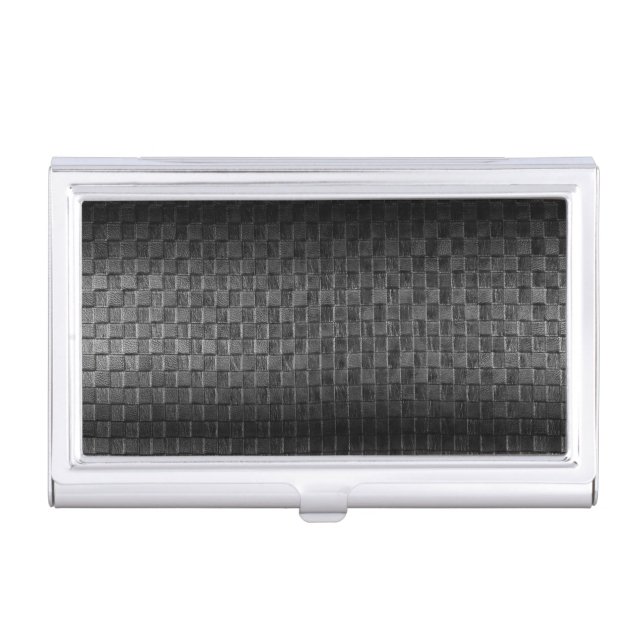 Thin Blue Line Police Leather Basket Weave Case For Business Cards (Front)