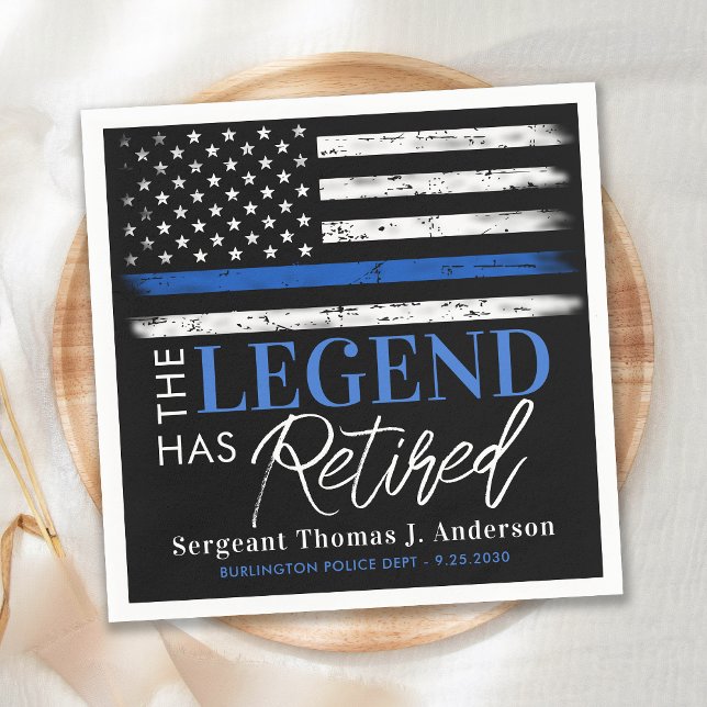 Thin Blue Line Police Legend Retired Retirement Napkins (Creator Uploaded)