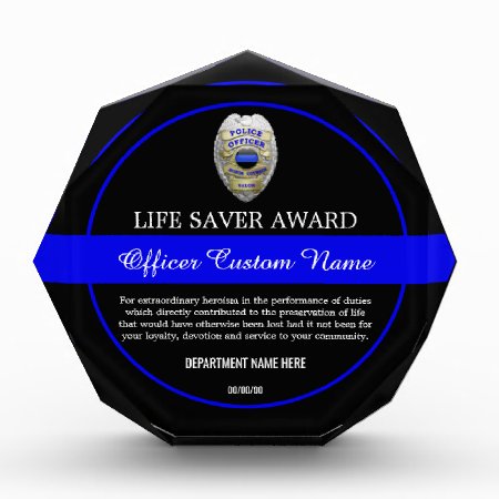 Thin Blue Line Police Life Saver Acrylic Award