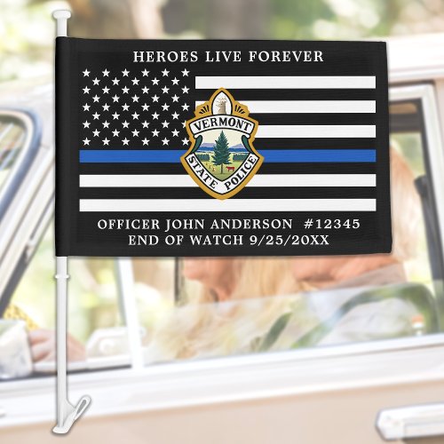 Thin Blue Line Police Memorial Fallen Officer  Car Flag