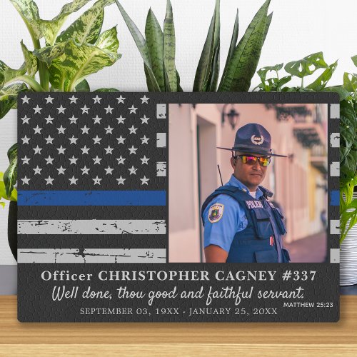 Thin Blue Line Police Memorial Photo Plaque