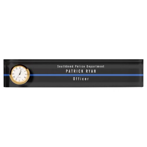Thin Blue Line Police Monogram Clock Desk Name Plate