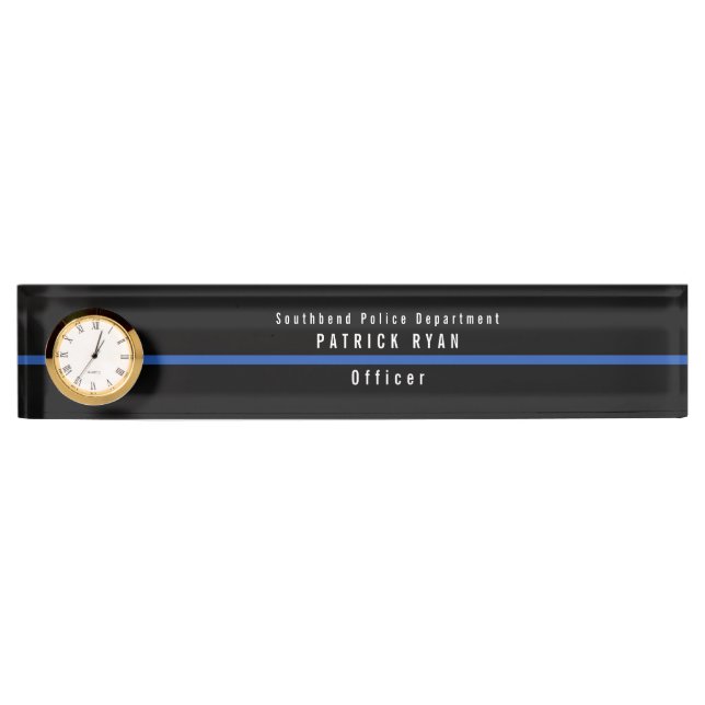 Thin Blue Line Police Monogram Clock Desk Name Plate (Front)