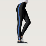 Thin Blue Line Police Monogram Initial Leggings<br><div class="desc">These thin blue line leggings feature a vertical thin blue line on the outside of the leg accented by a script monogram in white typography which you may personalize or delete. Perfect for police officers their wives or to show your support of them. Designed by artist ©Susan Coffey.</div>