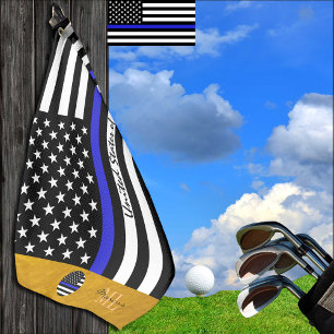Thin Blue Line & Police, Monogrammed American flag Golf Towel