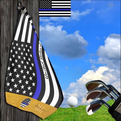 Thin Blue Line  Police Monogrammed American flag Golf Towel