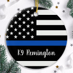 Thin Blue Line - Police Officer - American Flag Ceramic Ornament<br><div class="desc">Introducing our Thin Blue Line Flag police ornament, the perfect addition to your holiday decor and a thoughtful gift for any law enforcement officer in your life. This American flag-inspired ornament features a bold blue line that pays tribute to the brave men and women who serve and protect our communities...</div>