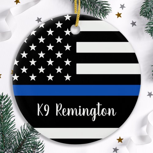 Thin Blue Line _ Police Officer _ American Flag Ceramic Ornament