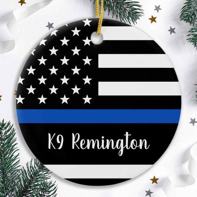 Thin Blue Line - Police Officer - American Flag Ceramic Ornament (Creator Uploaded)