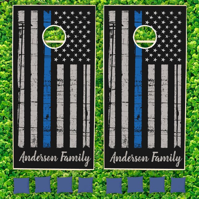 Thin Blue Line - Police Officer - American Flag Cornhole Set (Creator Uploaded)