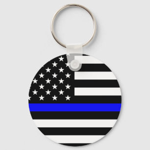 Thin Blue Line - Police Officer - American Flag Keychain