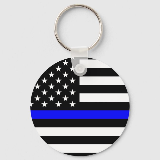 Thin Blue Line - Police Officer - American Flag Keychain (Front)