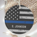 Thin Blue Line - Police Officer - American Flag Keychain<br><div class="desc">Show your support and pride for our Police with this Thin Blue Line Tote Bag - American flag in Police Flag colors ,  distressed design . 
Police Mom - Police Wife Gifts</div>