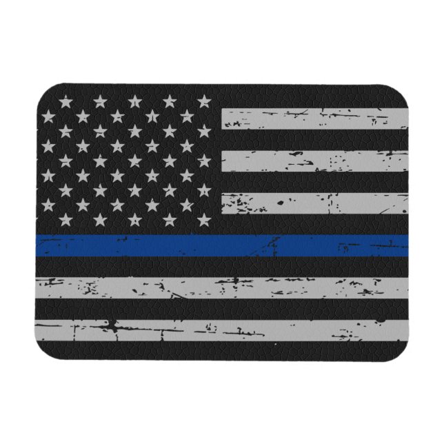 Thin Blue Line - Police Officer - American Flag Magnet (Horizontal)