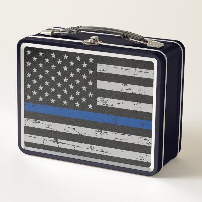 Thin Blue Line - Police Officer - American Flag Metal Lunch Box (Front)