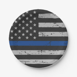 Thin Blue Line - Police Officer - American Flag Paper Plates