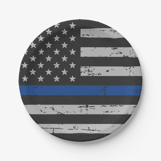 Thin Blue Line - Police Officer - American Flag Paper Plates (Front)